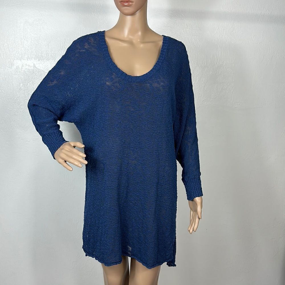 ❤️Last Chance Fresh Produce Cotton Blend Blue Textured Sleeve Tunic Top Size M/L